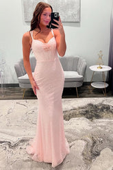 Dreamyannie Light Pink Prom Dress Corset Long Formal Dress With 3D Flowers
