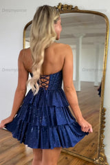 Dreamyannie Lilac A Line Homecoming Dresses Corset Strapless Tiered Short Cocktail Dresses
