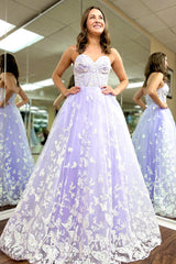 Dreamyannie Lilac Prom Dress A Line Lace Corset Formal Dress With Butterflies
