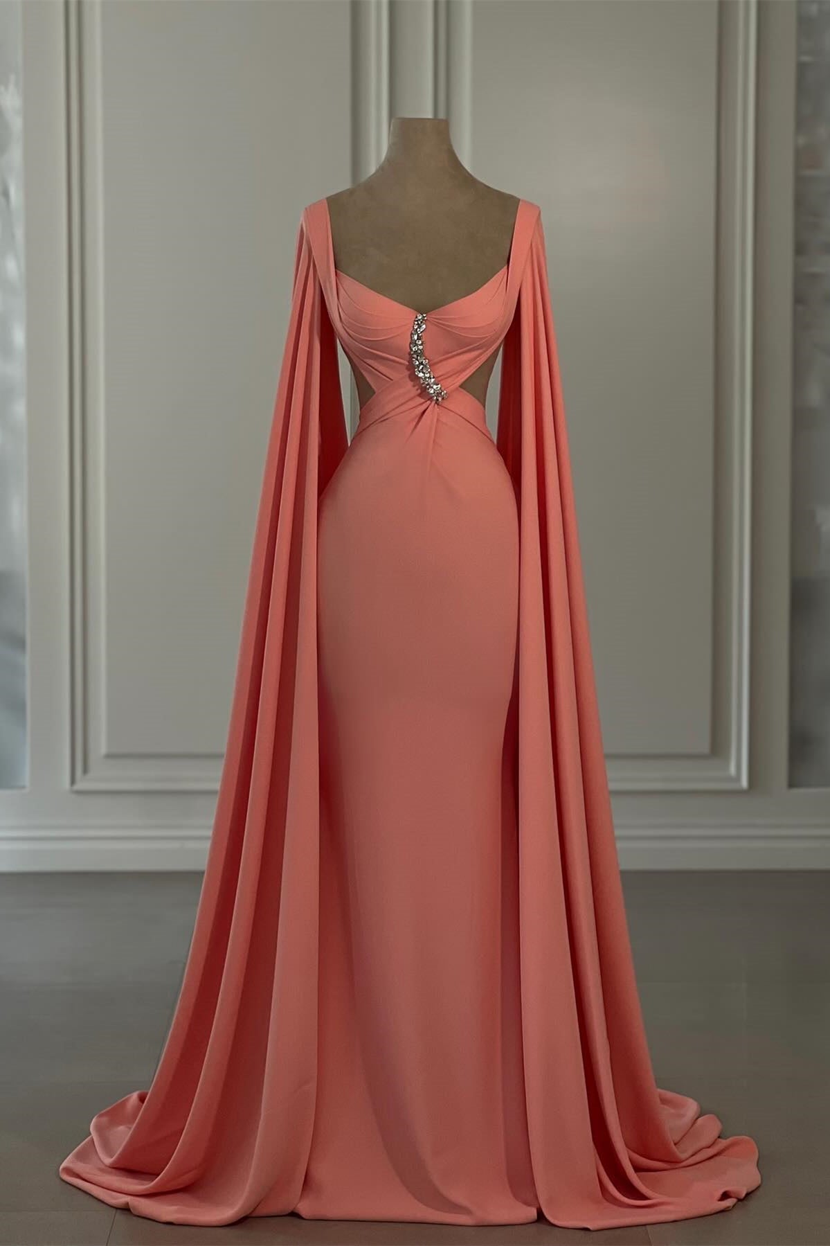 Dreamyannie Mermaid Chiffon Off The Shoulder Cap Sleeve Formal Dress With Rhinestone