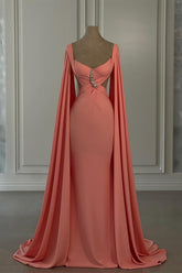 Dreamyannie Mermaid Chiffon Off The Shoulder Cap Sleeve Formal Dress With Rhinestone