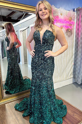 Dreamyannie Mermaid Dark Green Prom Dress Sweetheart Long Formal Dress
