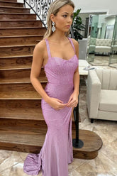 Dreamyannie Mermaid Purple Prom Dress Long Formal Dress With Slit