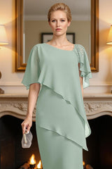 Dreamyannie Mint Green Bodycon Knee Length Mother Of The Bride Dress With Beading
