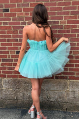 Dreamyannie Mint Ruched A Line Homecoming Dresses Ruffled Strapless Short Cocktail Dresses