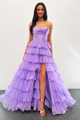 Dreamyannie Navy Prom Dress A Line Strapless Corset Long Chiffon Formal Dress