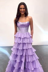 Dreamyannie Navy Prom Dress A Line Strapless Corset Long Chiffon Formal Dress