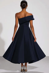 Dreamyannie Off The Shoulder Navy Wedding Guest Dress A Line Long Formal Dress