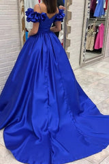 Dreamyannie Off The Shoulder Royal Blue Prom Dress Satin Ball Gown Formal Dress