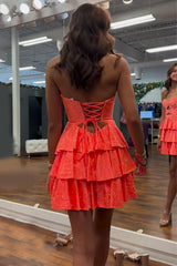Dreamyannie Orange A Line Homecoming Dresses Tiered Short Cocktail Dresses With Beading