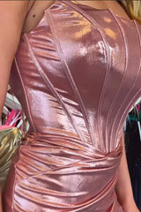 Dreamyannie Pink Metallic Homecoming Dresses Corset Ruched Short Tight Cocktail Dresses