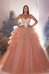 Dreamyannie Pink Prom Dress A Line Princess Tulle Beading Sleeveless Formal Dress With Pearls