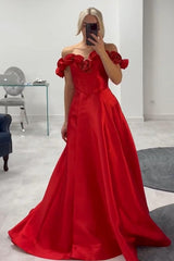 Dreamyannie Pink Prom Dress Floral A-Line Off The Shoulder Long Formal Dress With Slit