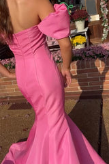 Dreamyannie Pink Prom Dress Mermaid Off The Shoulder Long Formal Dress
