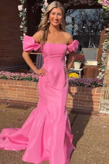 Dreamyannie Pink Prom Dress Mermaid Off The Shoulder Long Formal Dress