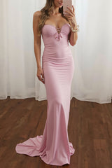 Dreamyannie Pink Prom Dress Mermaid Sweetheart Long Formal Dress