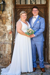 Dreamyannie Plus Size Beach Wedding Dress V Neck Organza Sleeveless A Line Bridal Gown