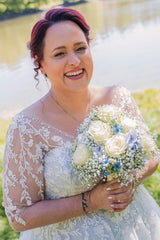 Dreamyannie Plus Size Wedding Dress 3/4 Sleeve A Line Tulle Bridal Gown with Lace Appliques