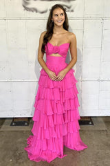 Dreamyannie Princess Blush Prom Dress Sweetheart Ruffled Long Formal Dress With Slit