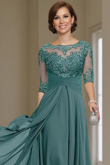 Dreamyannie Purple Chiffon Bateau Neck Ankle Length Mother Of The Bride Dress With Lace