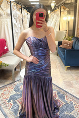 Dreamyannie Purple Prom Dress Sweetheart Metallic Long Formal Dress