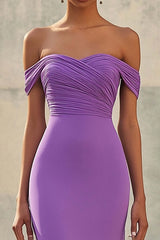 Dreamyannie Purple Wedding Guest Dress Mermaid Off The Shoulder Long Formal Dress With Ruch