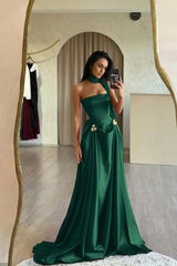 Dreamyannie Red Prom Dress Strapless A Line Sleeveless Floor Length Satin Simple Formal Dress With Sash