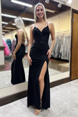 Dreamyannie Royal Blue Prom Dress Sheath Appliqued Formal Dress With Slit