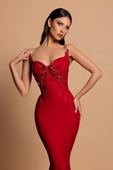 Dreamyannie Satin Sleeveless Mermaid Sweetheart Rhinestone Formal Dress