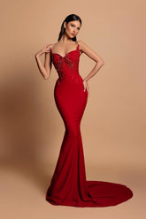 Dreamyannie Satin Sleeveless Mermaid Sweetheart Rhinestone Formal Dress
