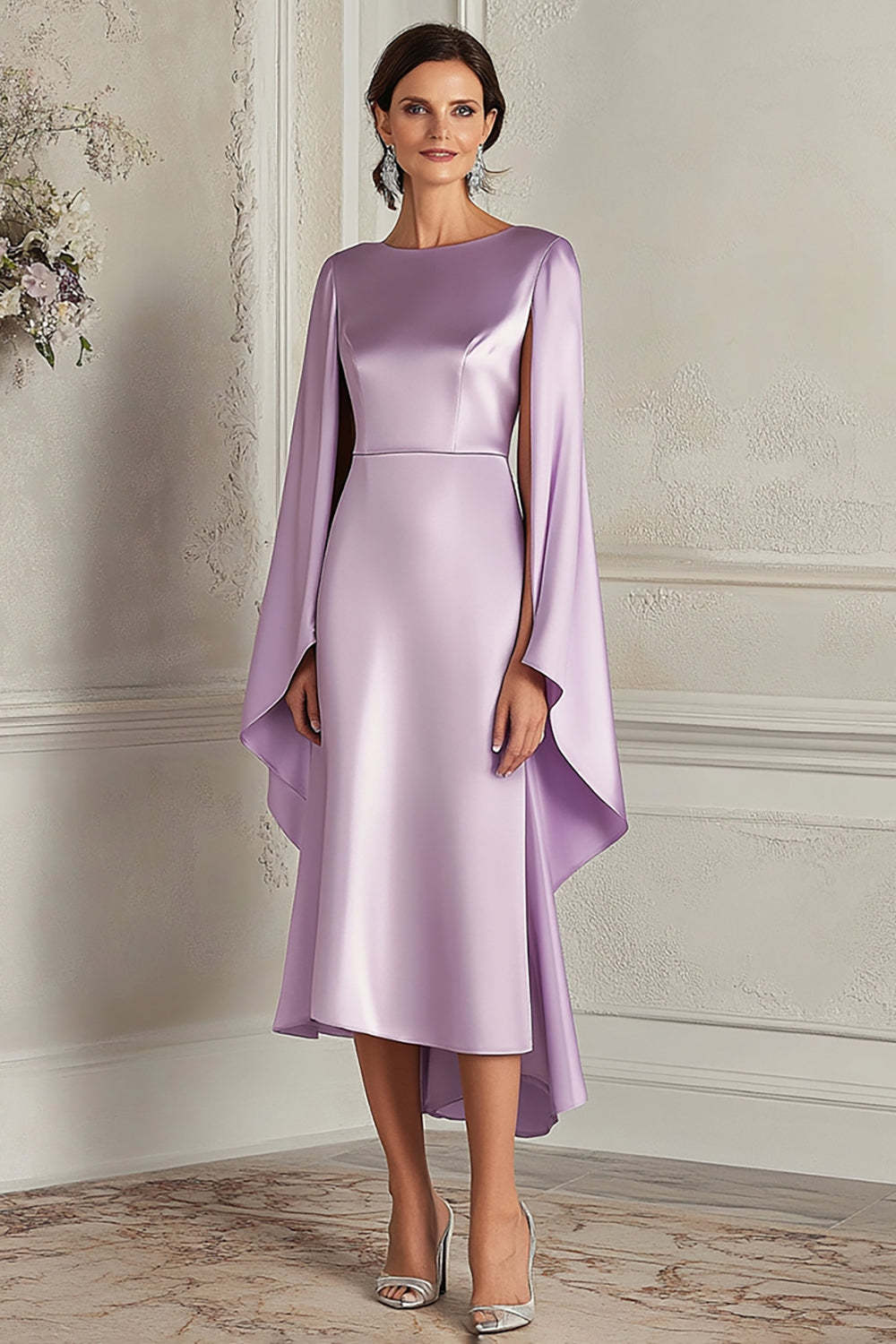 Dreamyannie Sheath Knee-Length Lilac Scoop Formal Dress With Shawl