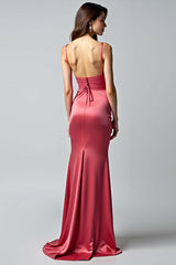 Dreamyannie Sheath Watermelon V-Neck Backless Long Formal Dress