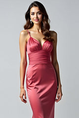 Dreamyannie Sheath Watermelon V-Neck Backless Long Formal Dress