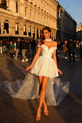 Dreamyannie Short White Wedding Dress Off The Shoulder Bridal Gown With Pearls