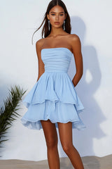 Sky Blue Chiffon Strapless A-Line Short Homecoming Dress with Ruffles