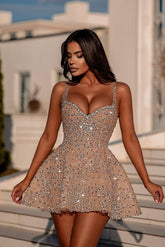 Dreamyannie Spaghetti Straps A Line Homecoming Dress Beaded Short Cocktail Dress