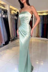 Dreamyannie Strapless Prom Dress Satin Sleeveless Formal Dress
