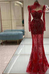 Dreamyannie Vintage Column Prom Dress Tulle Sweetheart Sleeve Red Formal Dress With Appliques