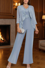 Dreamyannie Vintage Mauve V Neck 3 Piece Mother Of The Bride Pant Suits With Jacket