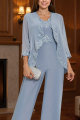 Dreamyannie Vintage Mauve V Neck 3 Piece Mother Of The Bride Pant Suits With Jacket