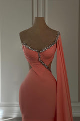 Dreamyannie Vintage Mermaid Chiffon Scoop Cap Sleeve Formal Dress With Rhinestone