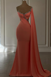 Dreamyannie Vintage Mermaid Chiffon Scoop Cap Sleeve Formal Dress With Rhinestone