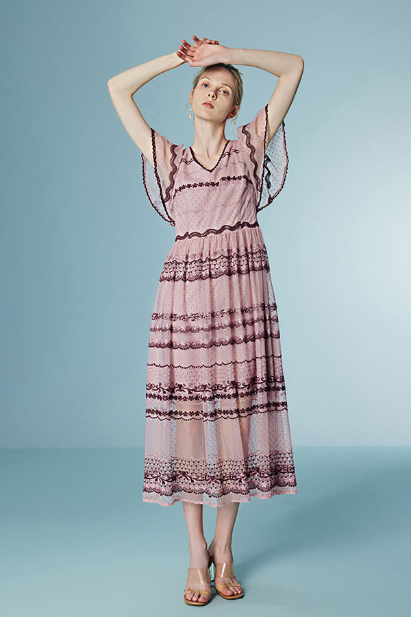Dusty Rose Batwing Sleeve Summer Holiday Dress