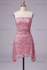 Dusty Rose Sparkly Beaded Ruched Strapless Short Homecoming Dress