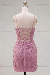 Dusty Rose Sparkly Beaded Ruched Tight Cowl Neck Short Homecoming Dress