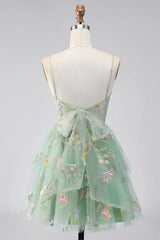 Dusty Sage Floral Corset A Line Short Homecoming Dress with Ruffles