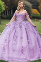 Elegant Ball Gown Off Shoulder Sleeveless Sequins Appliques Purple Tulle Quinceanera Dress Birthday Party Gown For Sweet 16
