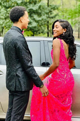 Elegant Black Jacquard Peak Lapel One-Button Prom Jacket