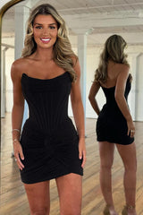 Elegant Black Strapless Satin Tight Corset Short Homecoming Dress