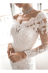 Elegant Lace Long Sleeve Off Shoulder Bridal Gowns